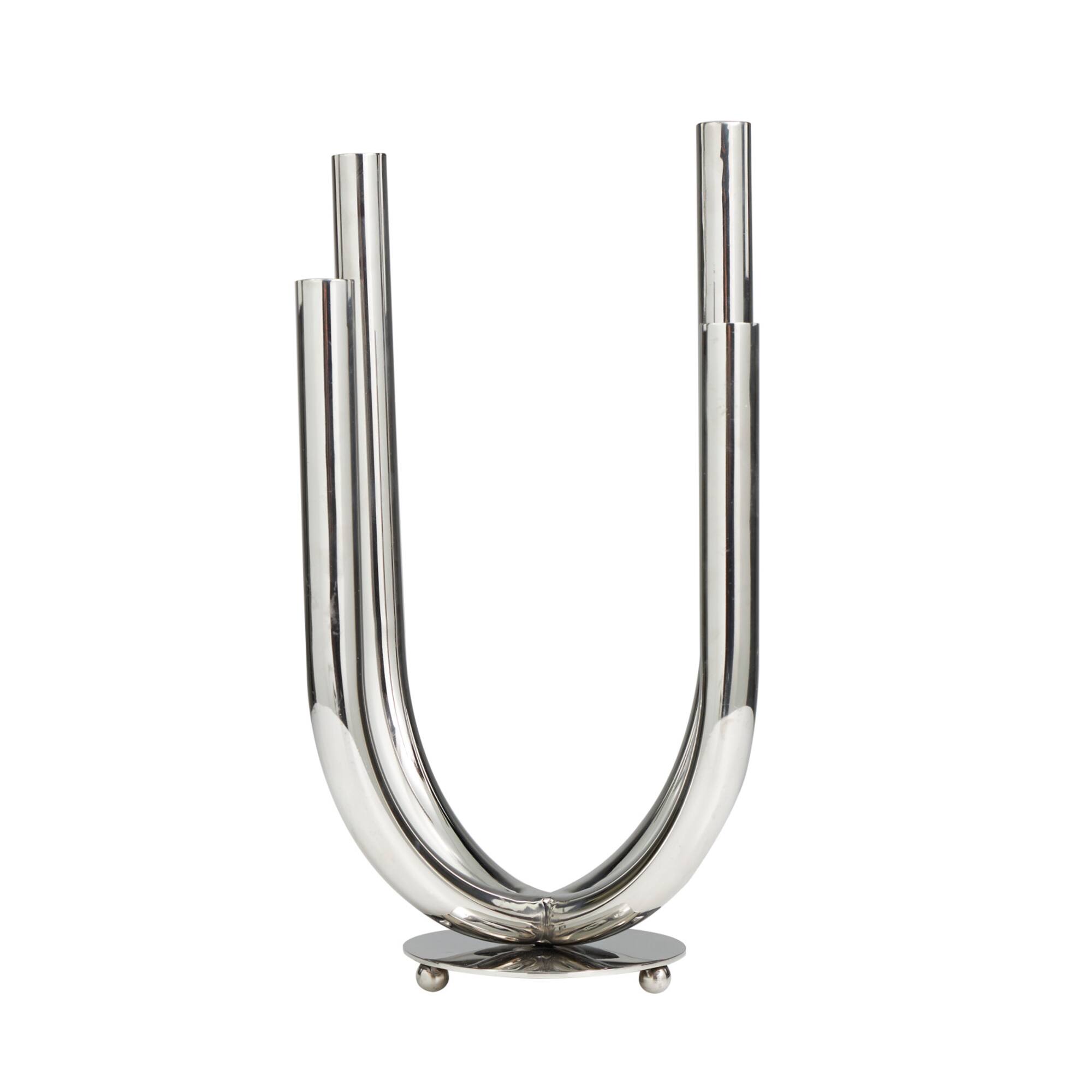 15" Silver Stainless Steel Abstract U-Shaped Candelabra